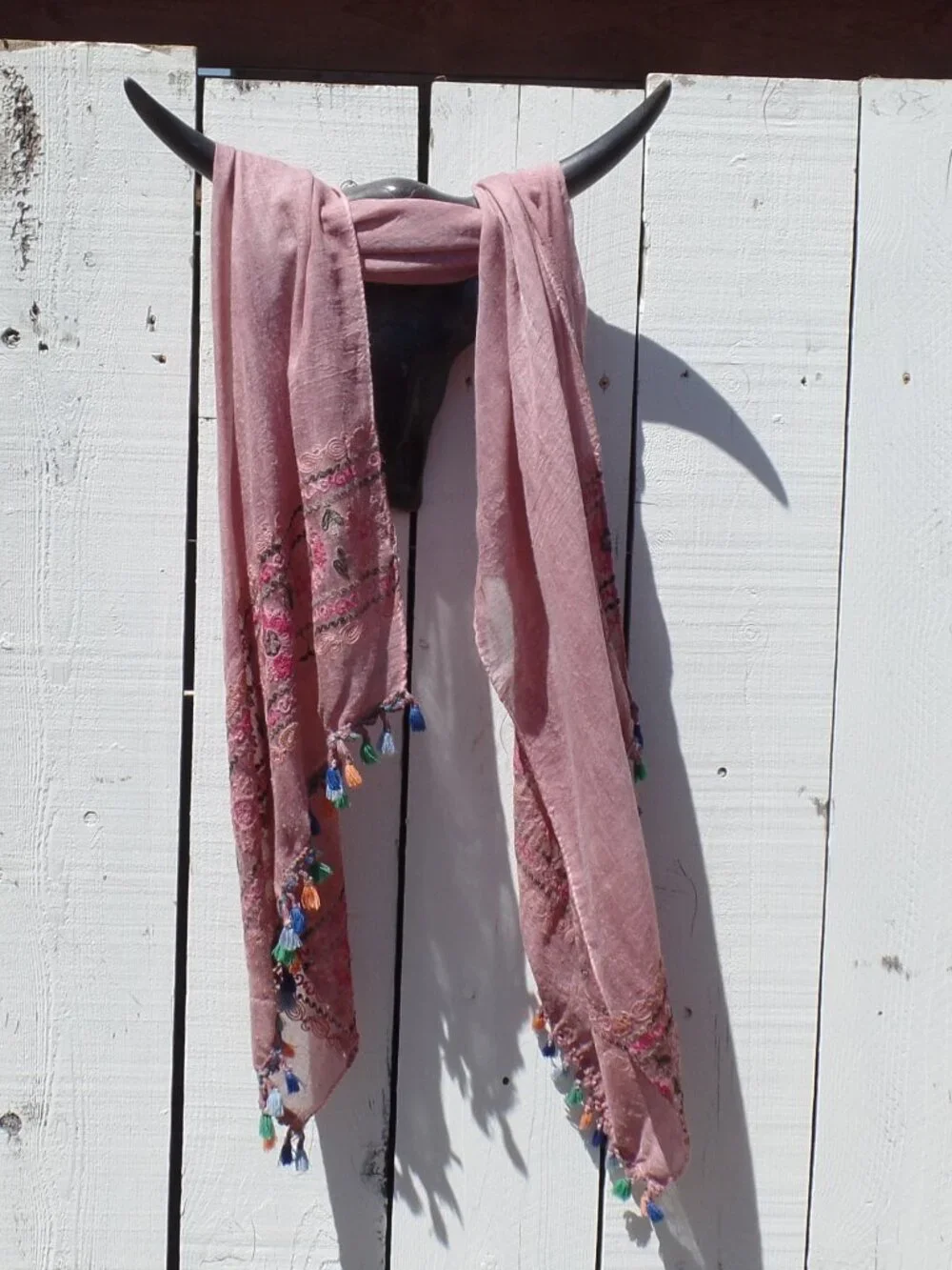 Embroidered Scarf Wrap Tassels Floral Paisleys